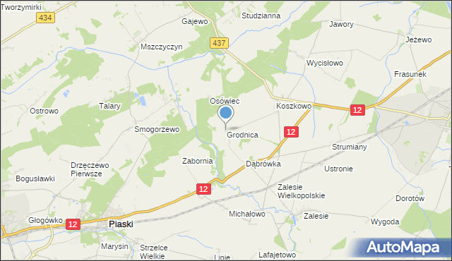 mapa Grodnica, Grodnica gmina Borek Wielkopolski na mapie Targeo